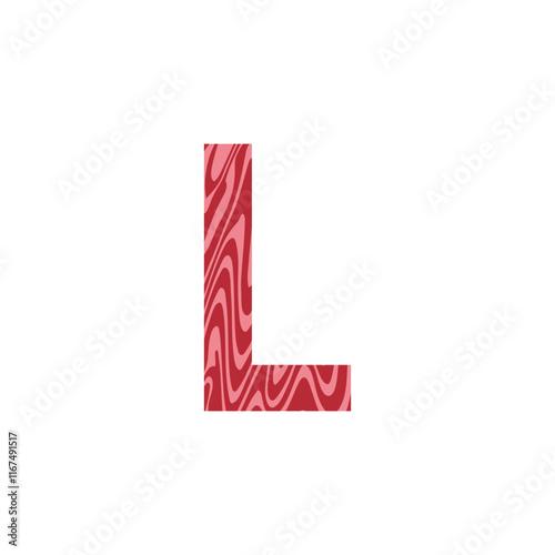 Letter L from fresh raw meat with marble. Vector latin meat alphabet.  Red tenderloin beef meat font for restaurants, butcher shop, farmers market.