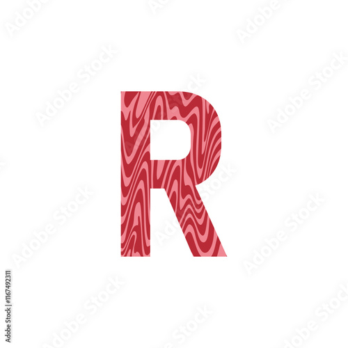 Letter R from fresh raw meat with marble. Vector latin meat alphabet.  Red tenderloin beef meat font for restaurants, butcher shop, farmers market.