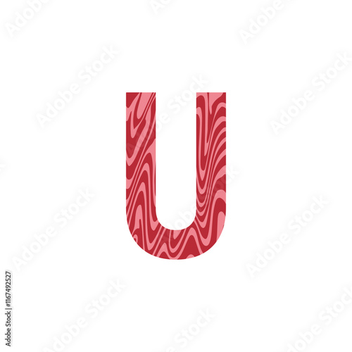 Letter U from fresh raw meat with marble. Vector latin meat alphabet.  Red tenderloin beef meat font for restaurants, butcher shop, farmers market.
