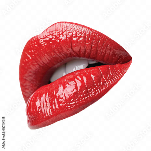 abstract 3d Kissing woman's Bright red lips  isolated on white background