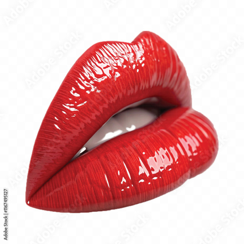 abstract 3d Kissing woman's Bright red lips  isolated on white background