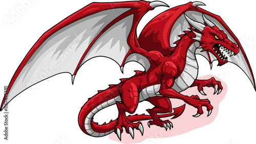 A vibrant cartoon dragon, depicted in a dynamic pose with outstretched wings, is the focal point of the image.