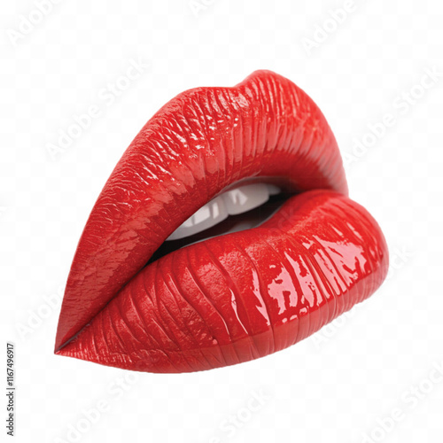 abstract 3d Kissing woman's Bright red lips  isolated on white background