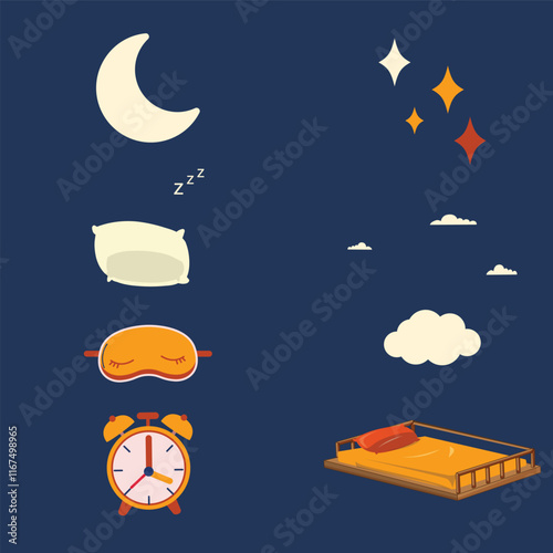 Bundle of set design vector illustration medals flat icons world sleep pajama slumber party day
