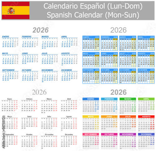 2026 Spanish Mix Calendar Mon-Sun on white background