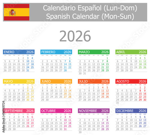 2026 Spanish Type-1 Calendar Mon-Sun on white background