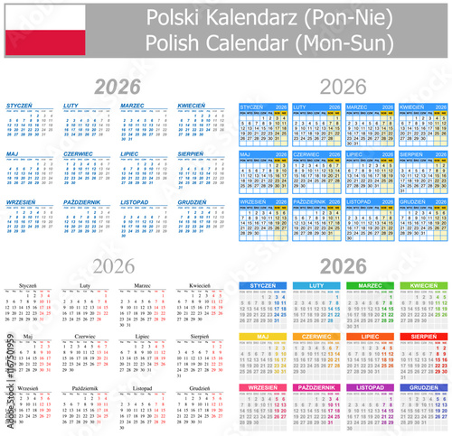 2026 Polish Mix Calendar Mon-Sun on white background