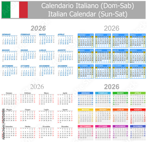 2026 Italian Mix Calendar Sun-Sat on white background