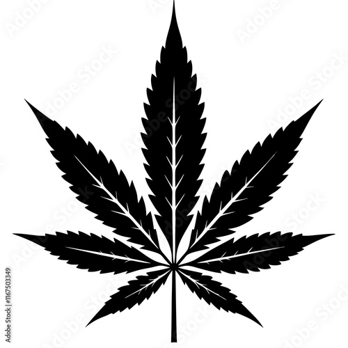 Silhouette Cannabis Leaf Illustration on White Background