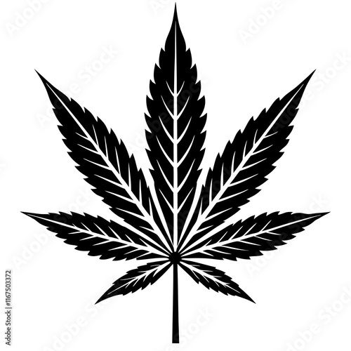 Silhouette Cannabis Leaf Illustration on White Background