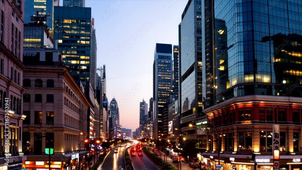 Stunning City Street Night Time-Lapse, Vibrant Urban Colorful Lights, 4K High-Quality Video.