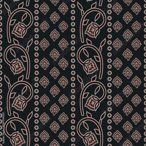 Abstract seamless traditional geometric circle  ajrakh print ornament bunch pattern background design