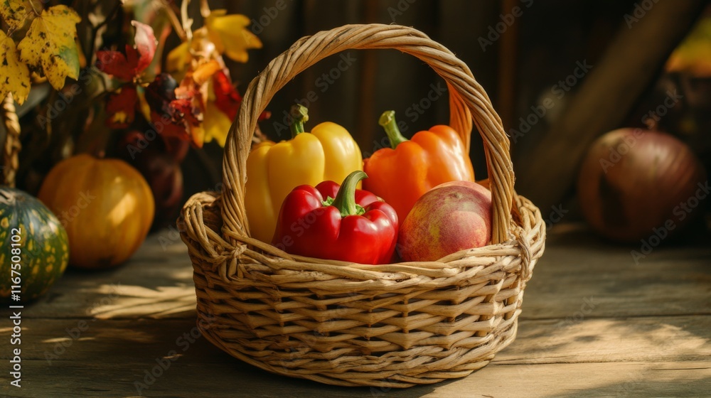 Vibrant Vegetables in Basket on Rustic Table