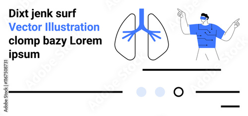 Lung anatomy illustration with bronchi, and trachea. Medical professional wearing a mask pointing. Ideal for health professionals, medical students, lung health, respiratory care, anatomy education