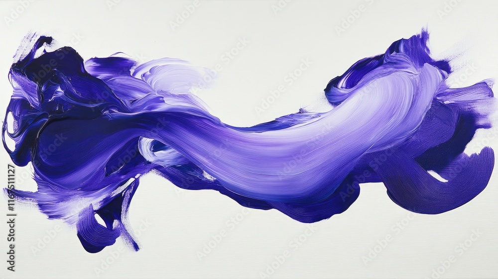 Obraz premium Abstract purple and white paint strokes on white background, fluid art, dynamic design element.