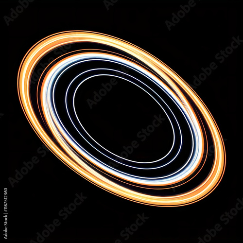Futuristic Abstract Light Rings in Neon Blue and Orange Rotating Against a Dark Background with a High-Tech Glow