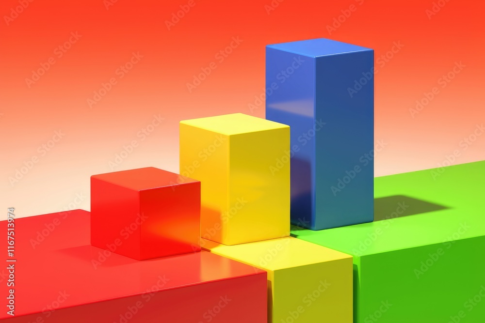 Colorful 3D bar chart showing ascending growth, representing progress or success. Colorful 3D bar chart showing ascending growth, representing progress or success.