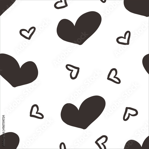 seamless pattern of vector hearts in brown chocolate color, on a white background, for packaging, fabric, background, February 14, love, for cards
