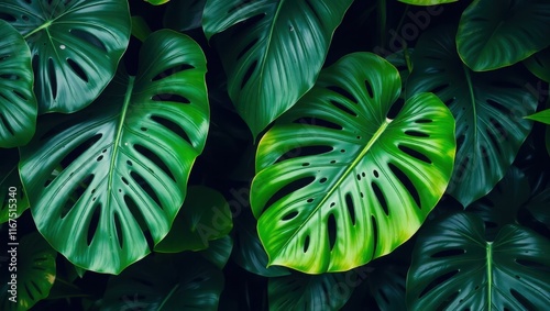 Lush Green Monstera Leaves Tropical Foliage photo