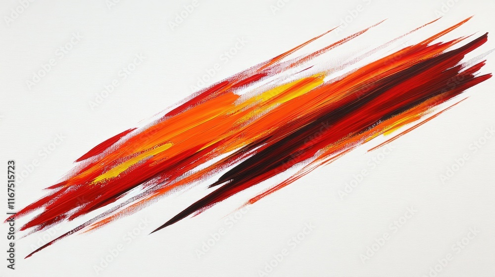 Fototapeta premium Abstract red, orange, and black paint strokes on white background.