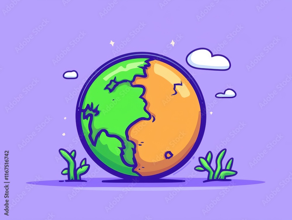 Creative illustration of a split globe representing earth and mars digital art colorful environment playful viewpoint Creative illustration of a split globe representing earth and mars digital art colorful environment playful viewpoint