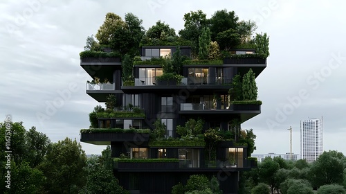 Verdant Cityscape: 3D Render of a Lush, Green Apartment Building AI Generated photo