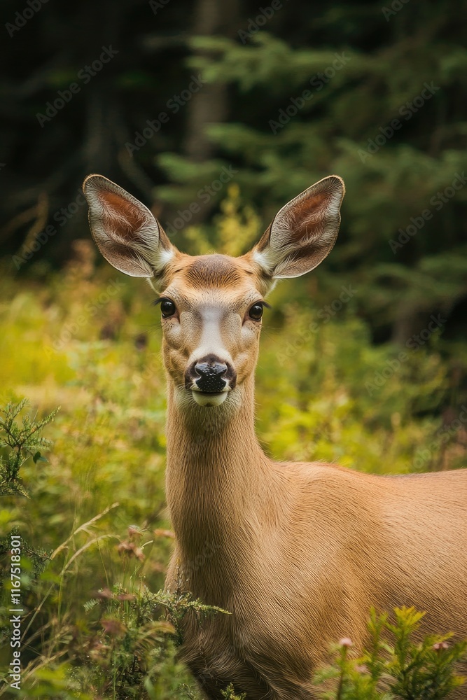 Graceful Deer in Lush Green Forest Surrounded by Nature's Beauty Graceful Deer in Lush Green Forest Surrounded by Nature's Beauty