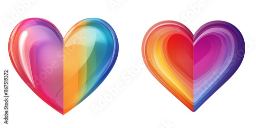 Set of a deferent color heart icon, isolated on transparent background.  photo