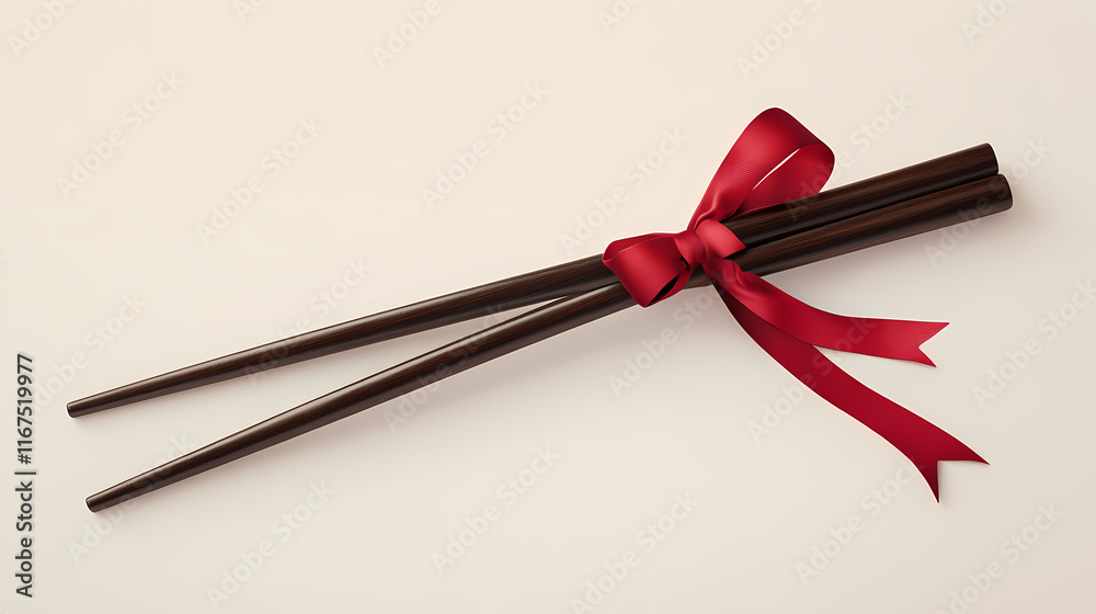 Traditional ceremonial chopsticks elegantly tied with a red ribbon. Ashenwood. Illustration Traditional ceremonial chopsticks elegantly tied with a red ribbon. Ashenwood. Illustration