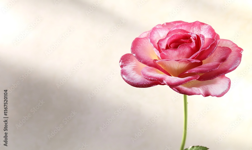 Pink rose with white edges on a light background. Pink rose with white edges on a light background.