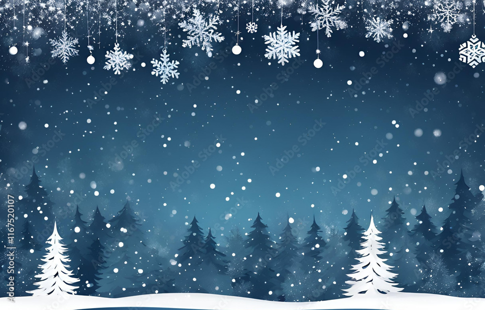 Christmas Background Design of Pine Tree and Snowflake with Snow Falling in the Winter Vector Illustration Christmas Background Design of Pine Tree and Snowflake with Snow Falling in the Winter Vector Illustration
