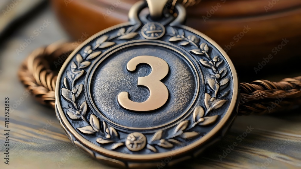 Obraz premium A bronze medal with the number 3 on it