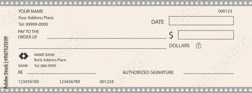 Empty Blank bank cheque Personal desk check background template