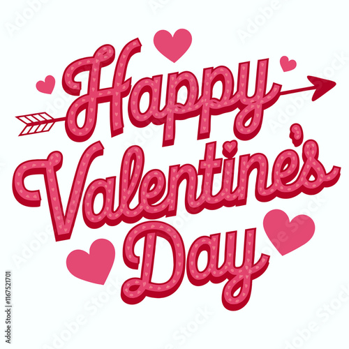 Celebrating Love A Festive 'Happy Valentine's Day' Design with Hearts and Arrows vecor illustration with white background
