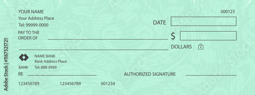 Simple bank check cheque voucher with guilloche pattern and fields coupon, money check template