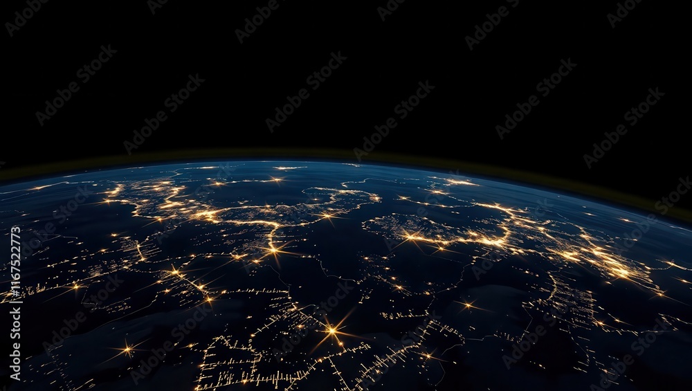 Obraz premium Earth at Night Illuminating City Lights Across Continents