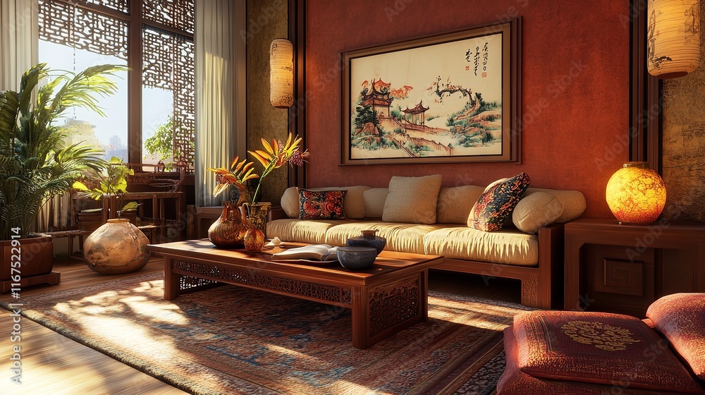 Traditional living room with sofa table and art frame Traditional living room with sofa table and art frame