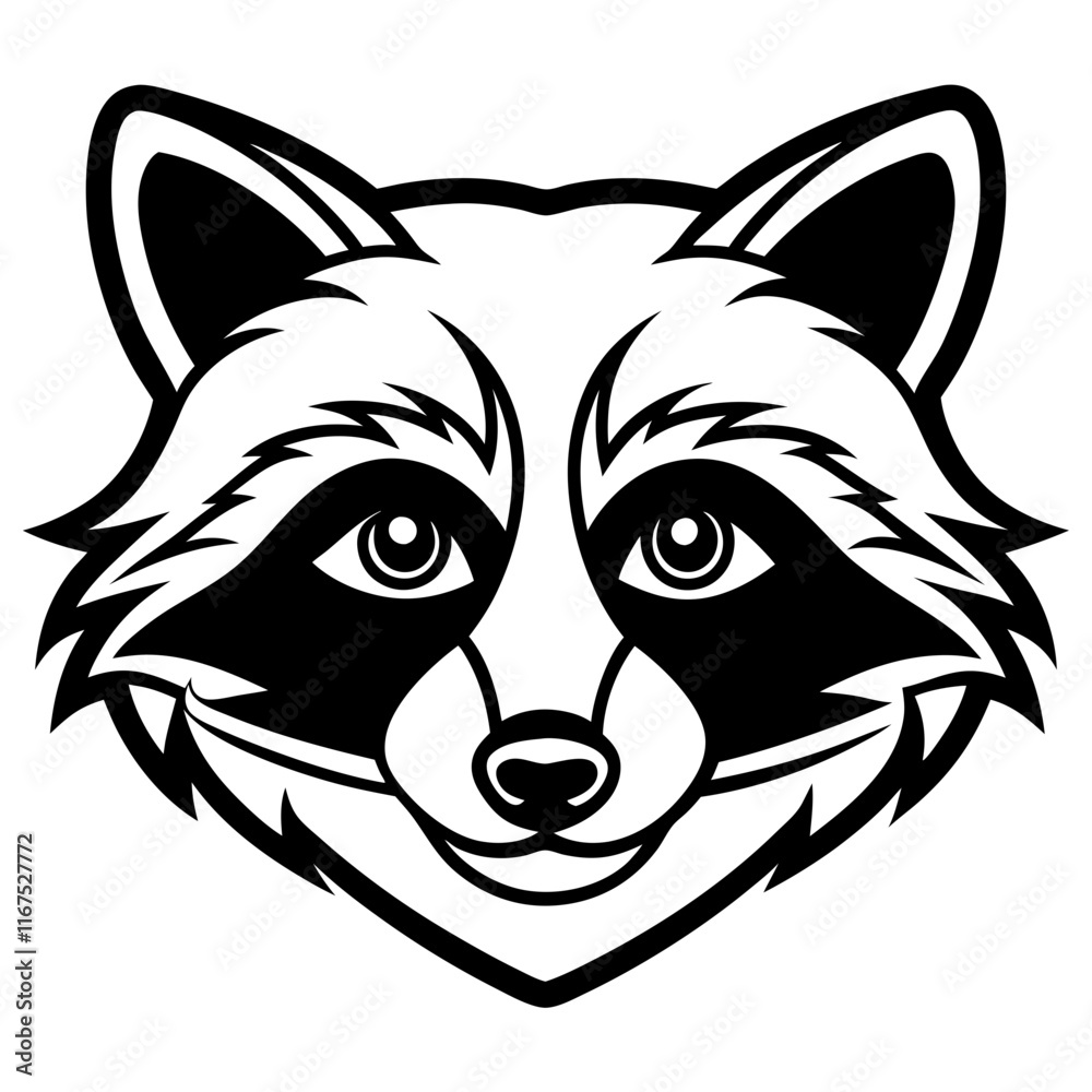 Minimalistic Black and White Raccoon Head Vector Illustration Minimalistic Black and White Raccoon Head Vector Illustration