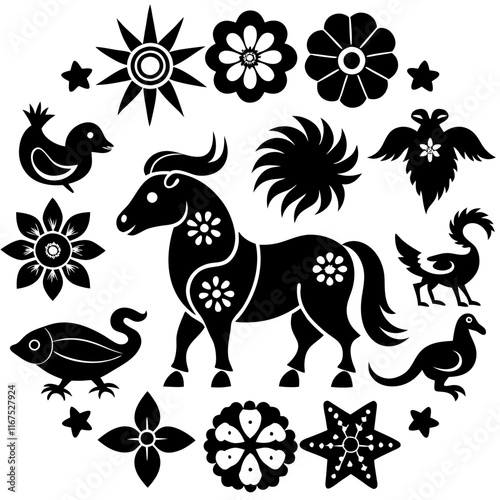 Black and White Animal and Ornamental Vector Collection