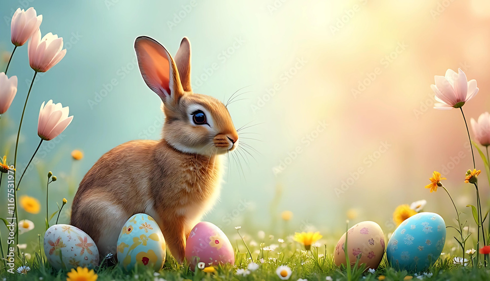 Fototapeta premium easter bunny and easter eggs