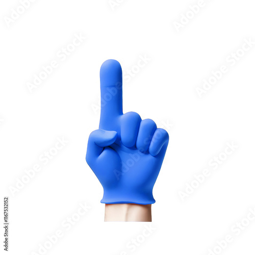 Blue Foam Hand Number One Gesture Isolated On White Background photo