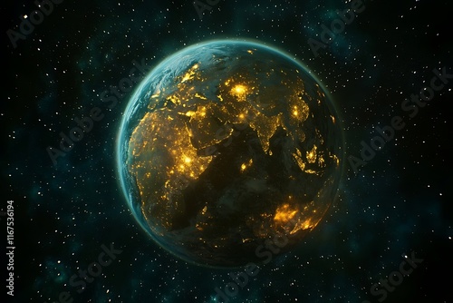 Earth at Night from Orbit with Stars