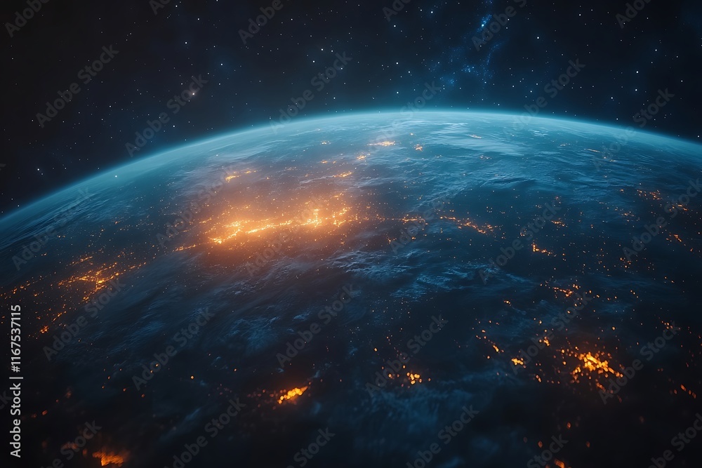 Fototapeta premium Earth From Space City Lights and Cloud Cover