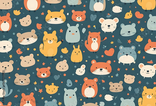 Seamless pattern with sreawberries, cherriws and hearts.