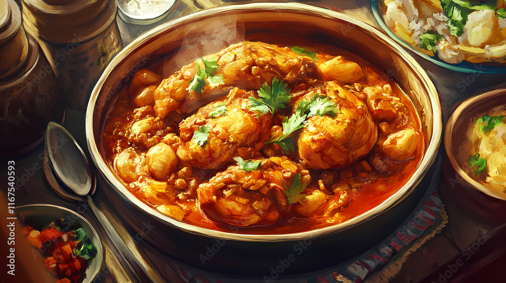 Delicious chicken curry recipe - aromatic, creamy, spicy, flavorful chicken curry, perfect comfort food. symbolizes warmth, comfort, spice, tradition, and culinary delight. Ashenwood. Illustration Delicious chicken curry recipe - aromatic, creamy, spicy, flavorful chicken curry, perfect comfort food. symbolizes warmth, comfort, spice, tradition, and culinary delight. Ashenwood. Illustration