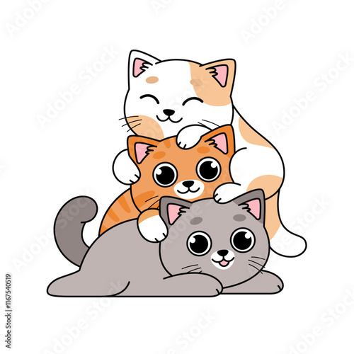 Cats pile, cute cartoon kawaii illustration