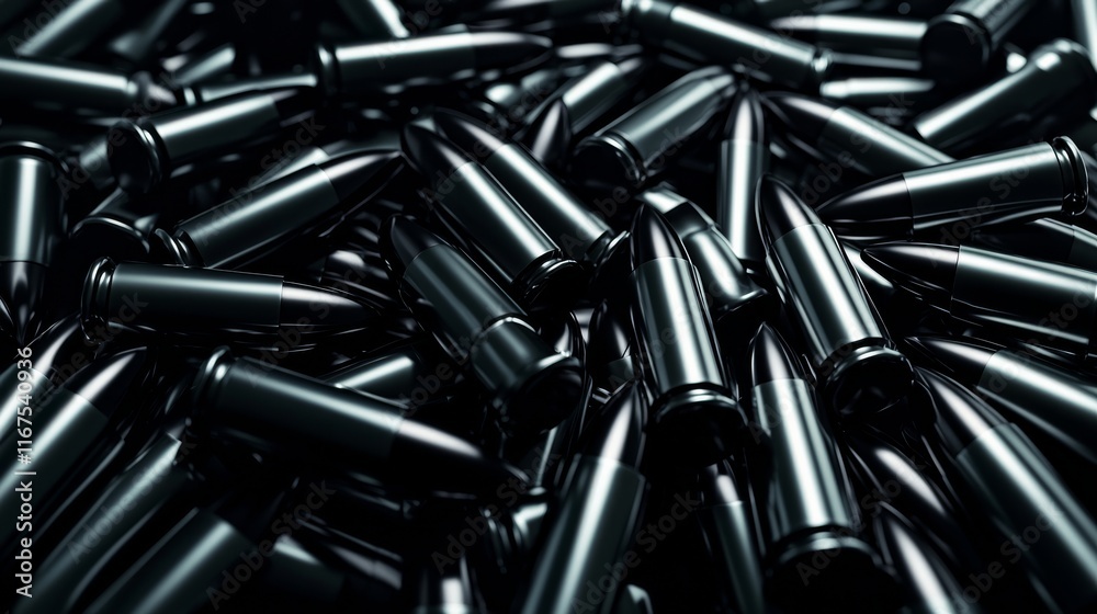 Black bullets lined up ready for use. Black bullets lined up ready for use.