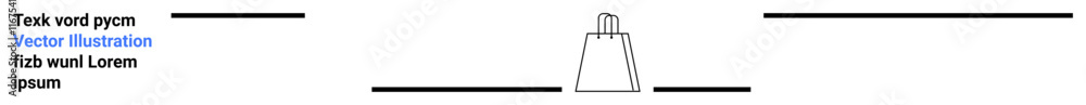 Minimalist shopping bag icon centered between horizontal lines, with dummy text on the left. Ideal for e-commerce, retail, shopping, online store, sale, marketing and web design themes. Landing page Minimalist shopping bag icon centered between horizontal lines, with dummy text on the left. Ideal for e-commerce, retail, shopping, online store, sale, marketing and web design themes. Landing page