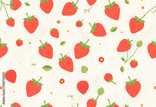 Seamless pattern with sreawberries, cherriws and hearts.