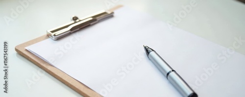 Wallpaper Mural Blank clipboard, pen rests atop; pristine white background, learning, idea, writing Torontodigital.ca